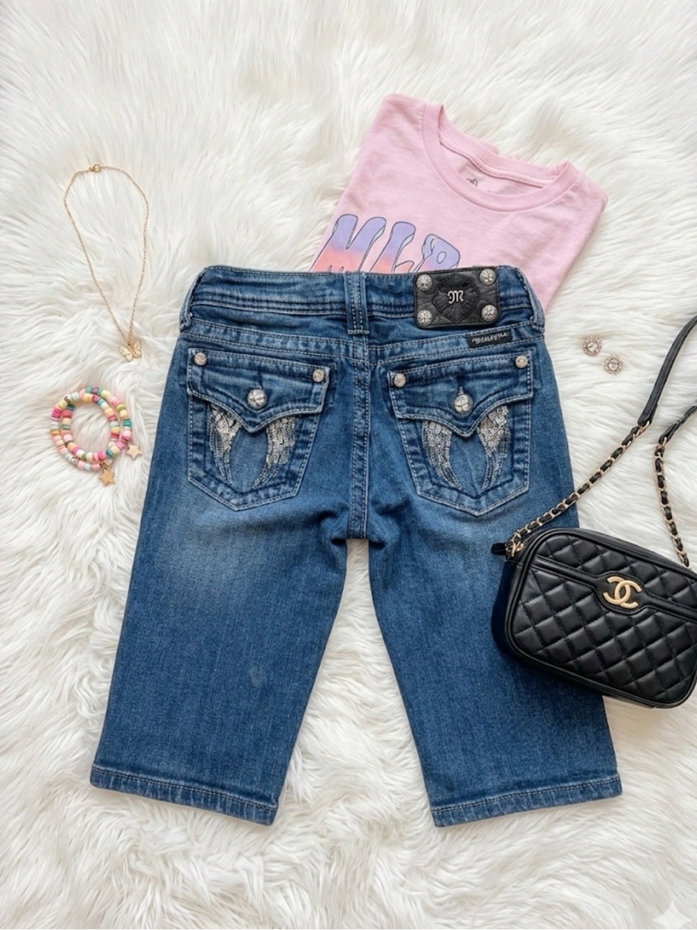 Miss Me Denim Bermuda Jeans Angel Wing Pockets - Picture 1 of 6